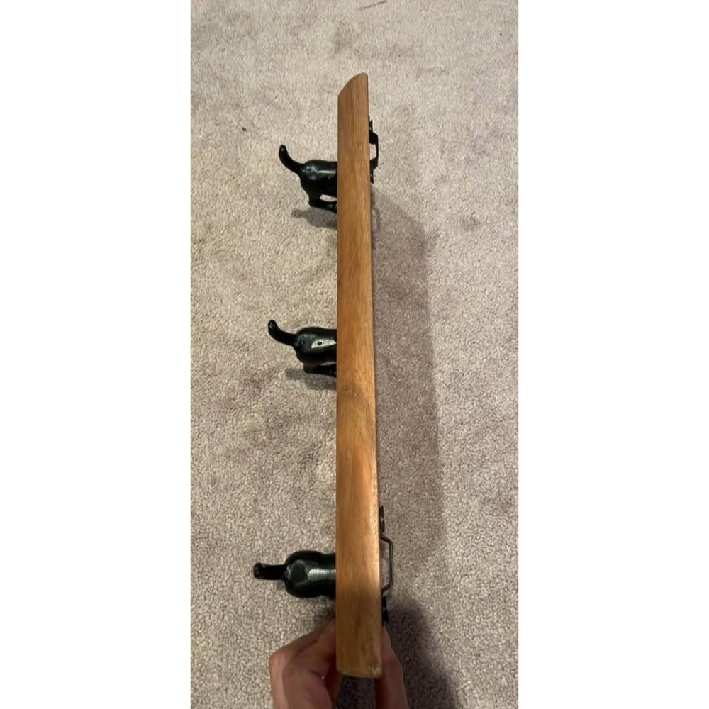 Live Edge Wood Wall Coat Rack with 3 Cast Iron Dog Tail Hooks Rustic Home Decor